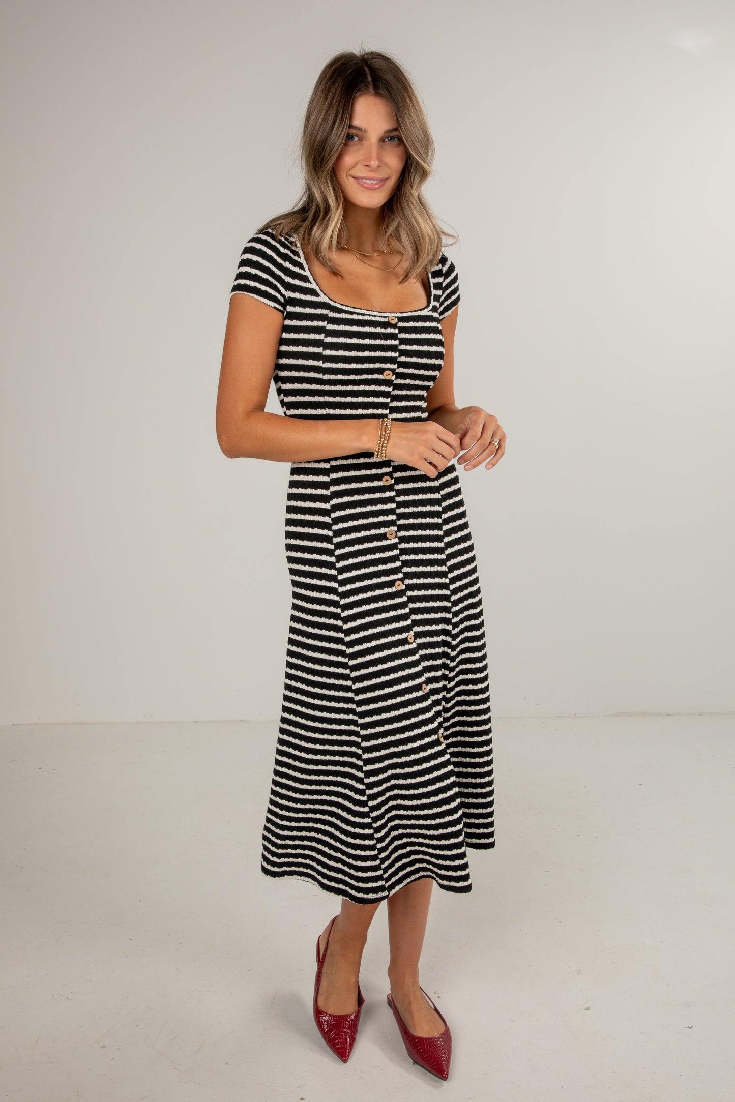 FINAL SALE - Strike An Attitude Black Striped Midi Dress - DU DEAL
