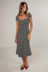 FINAL SALE - Strike An Attitude Black Striped Midi Dress - DU DEAL