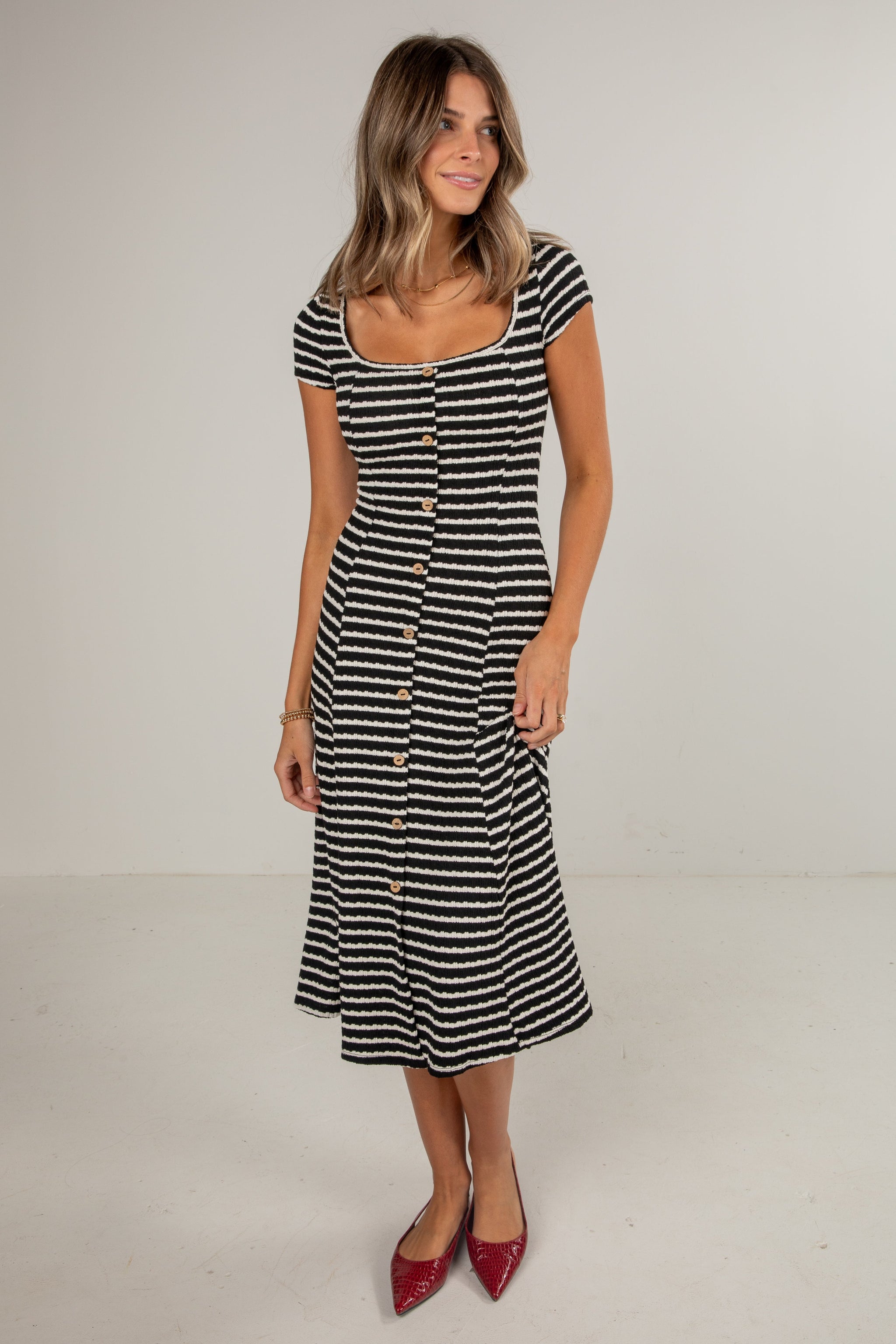 FINAL SALE - Strike An Attitude Black Striped Midi Dress - DU DEAL