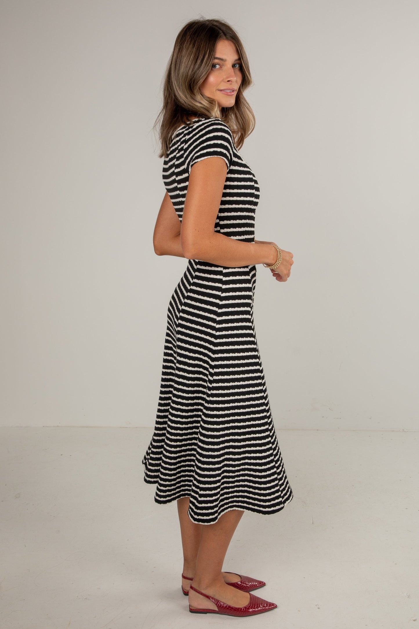 FINAL SALE - Strike An Attitude Black Striped Midi Dress - DU DEAL