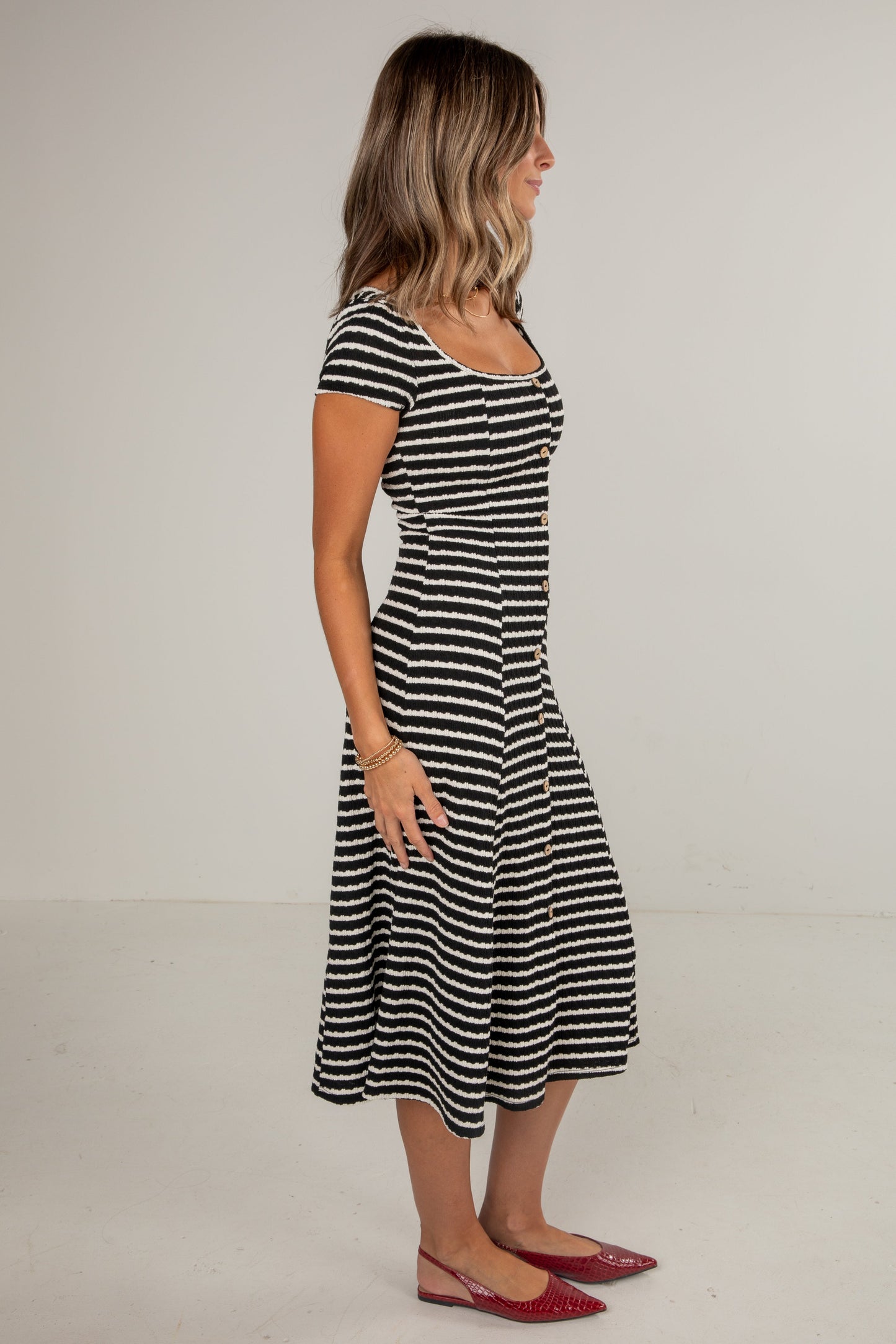 FINAL SALE - Strike An Attitude Black Striped Midi Dress - DU DEAL