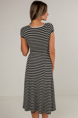 FINAL SALE - Strike An Attitude Black Striped Midi Dress - DU DEAL