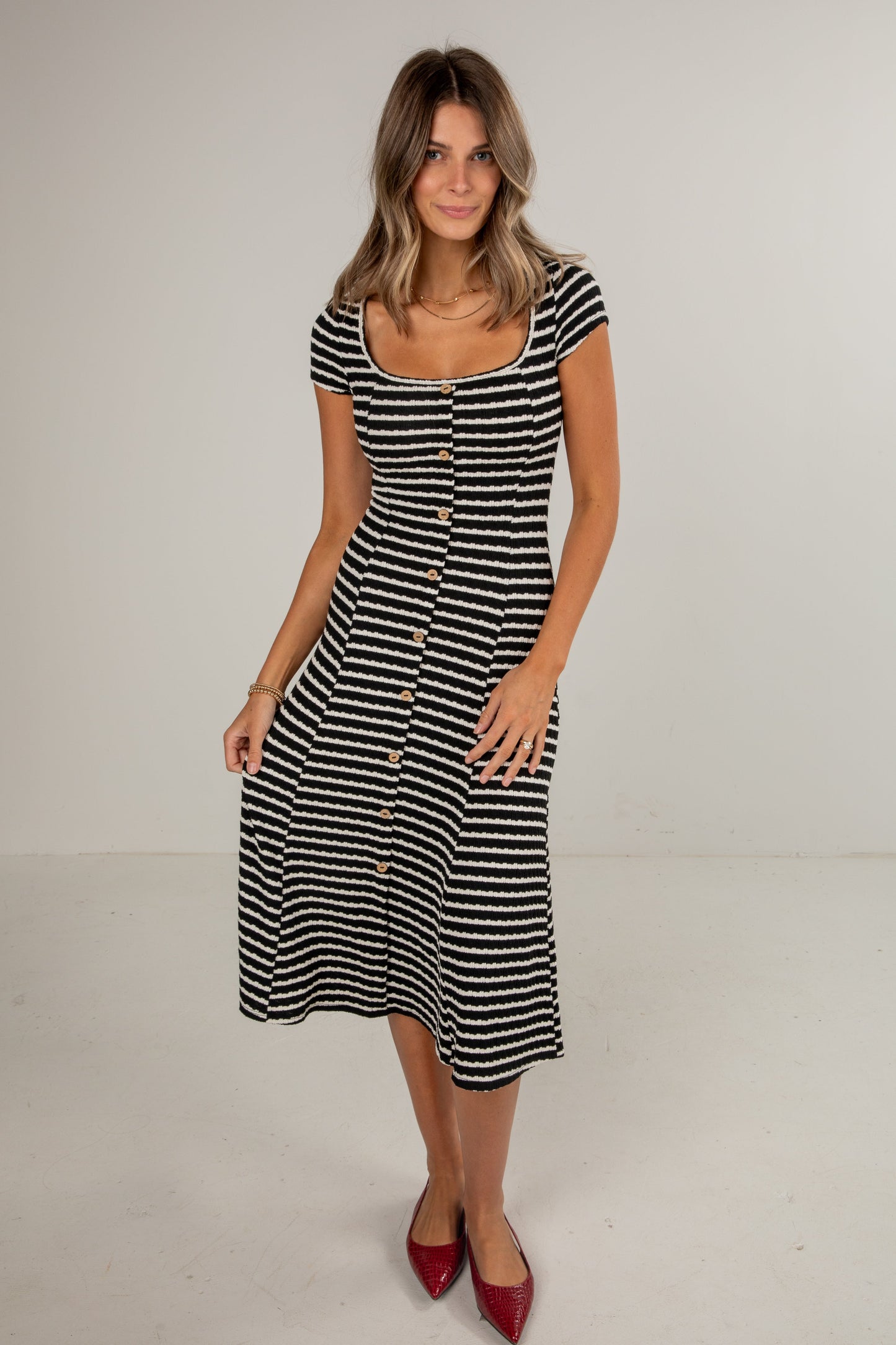 FINAL SALE - Strike An Attitude Black Striped Midi Dress - DU DEAL