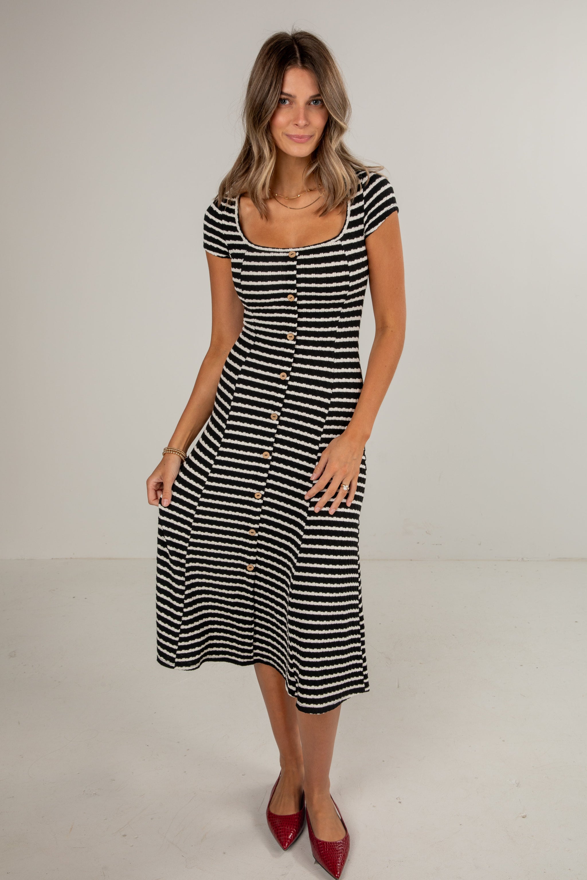 FINAL SALE - Strike An Attitude Black Striped Midi Dress - DU DEAL
