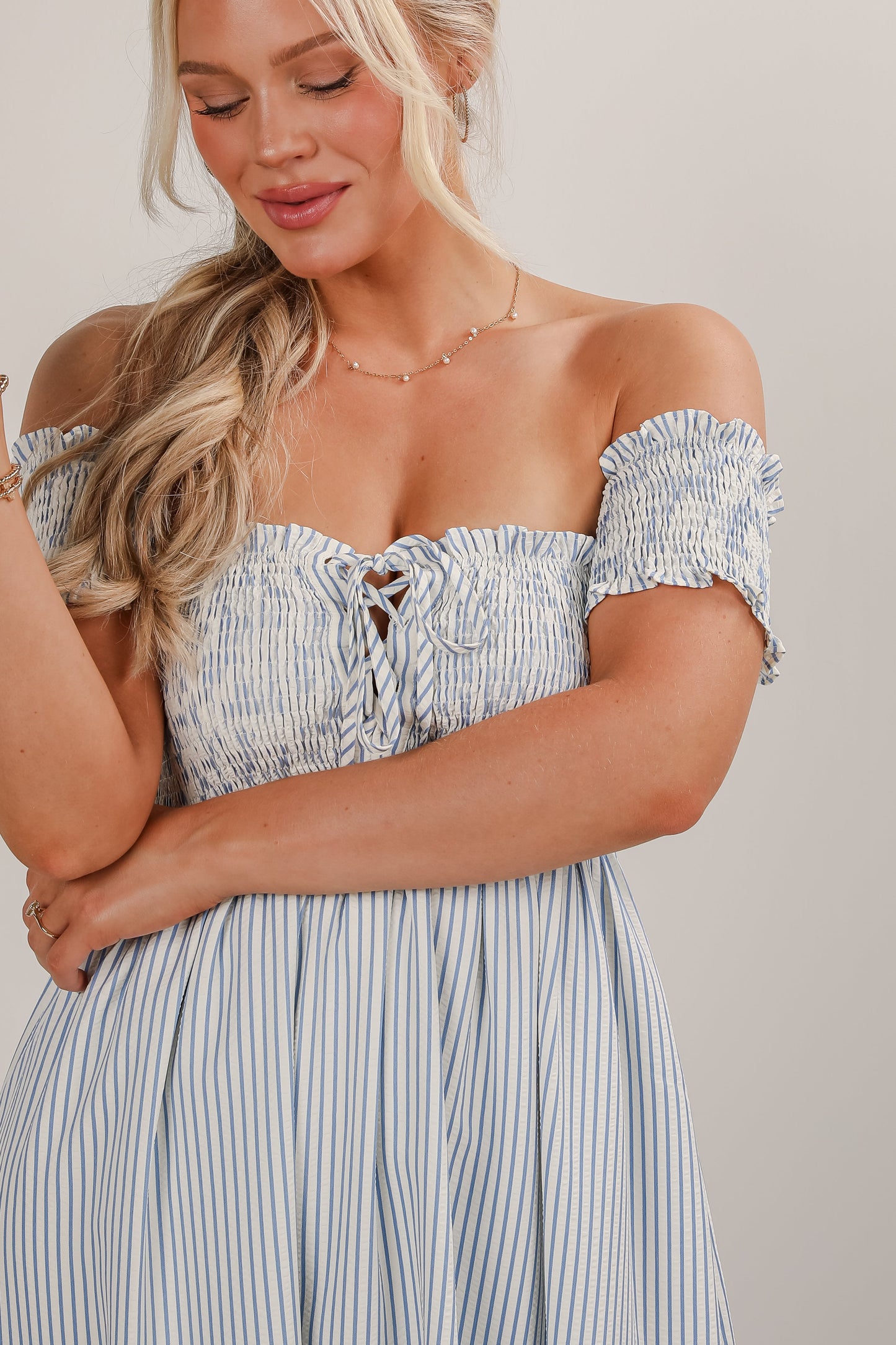 FINAL SALE - Say It Proud Blue Striped Smocked Midi Dress