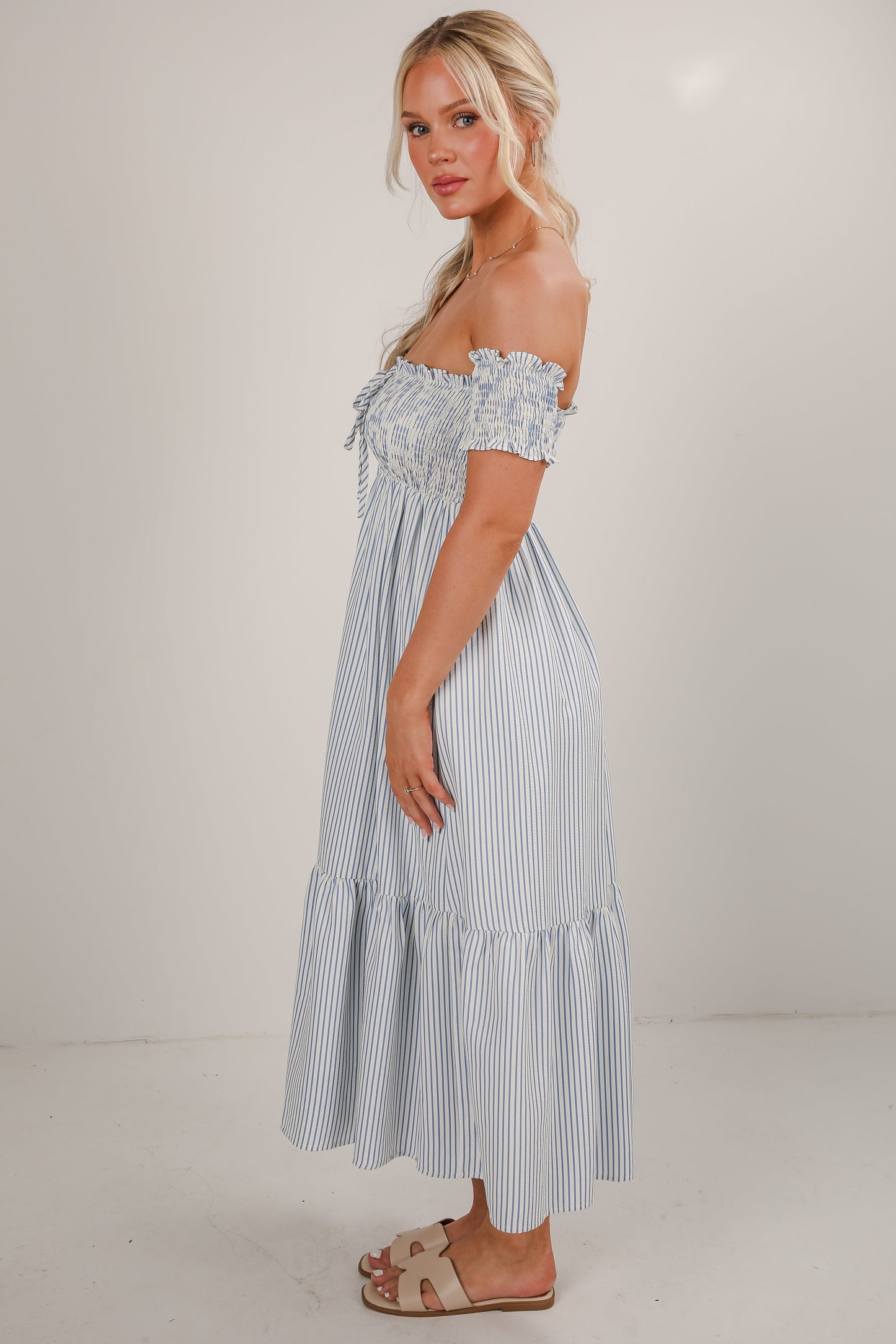 FINAL SALE - Say It Proud Blue Striped Smocked Midi Dress