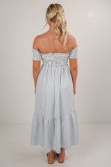 FINAL SALE - Say It Proud Blue Striped Smocked Midi Dress