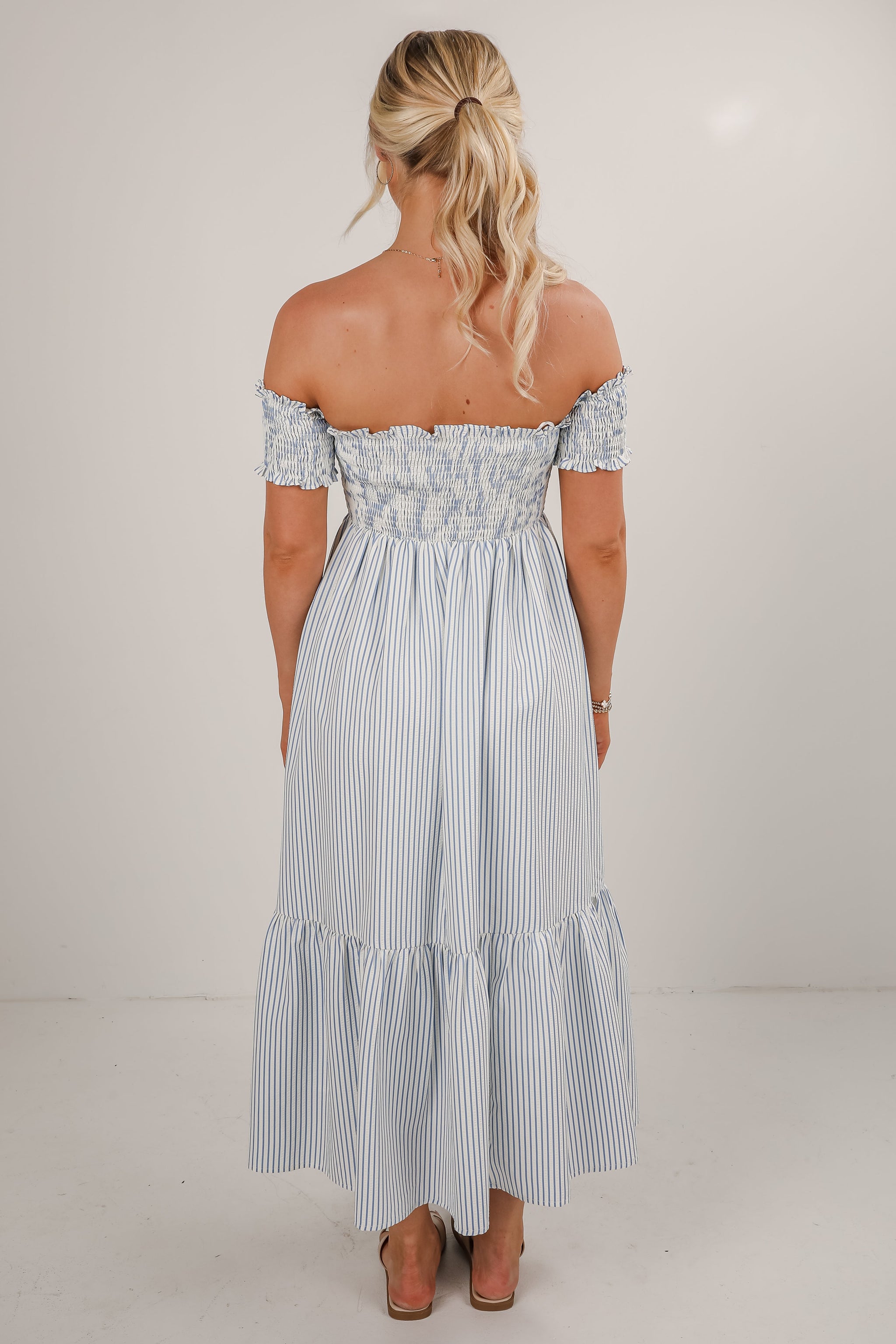 FINAL SALE - Say It Proud Blue Striped Smocked Midi Dress