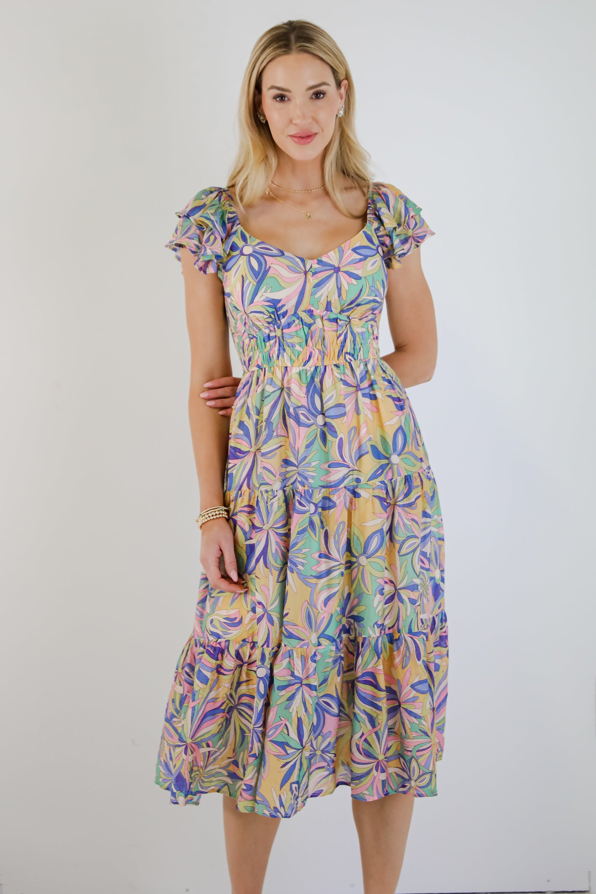 FINAL SALE - Remember Me Blue Tiered Floral Midi Dress