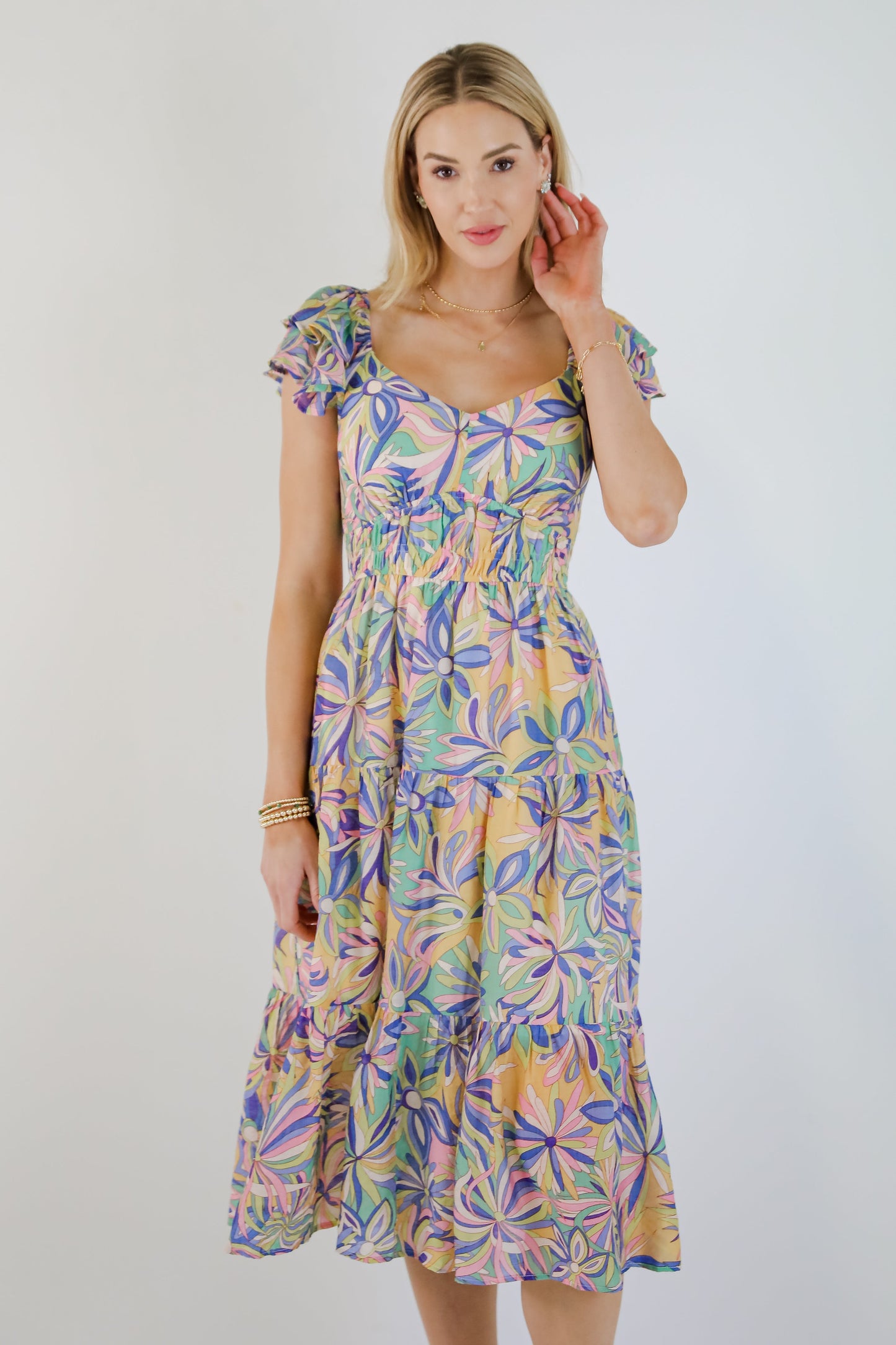 FINAL SALE - Remember Me Blue Tiered Floral Midi Dress
