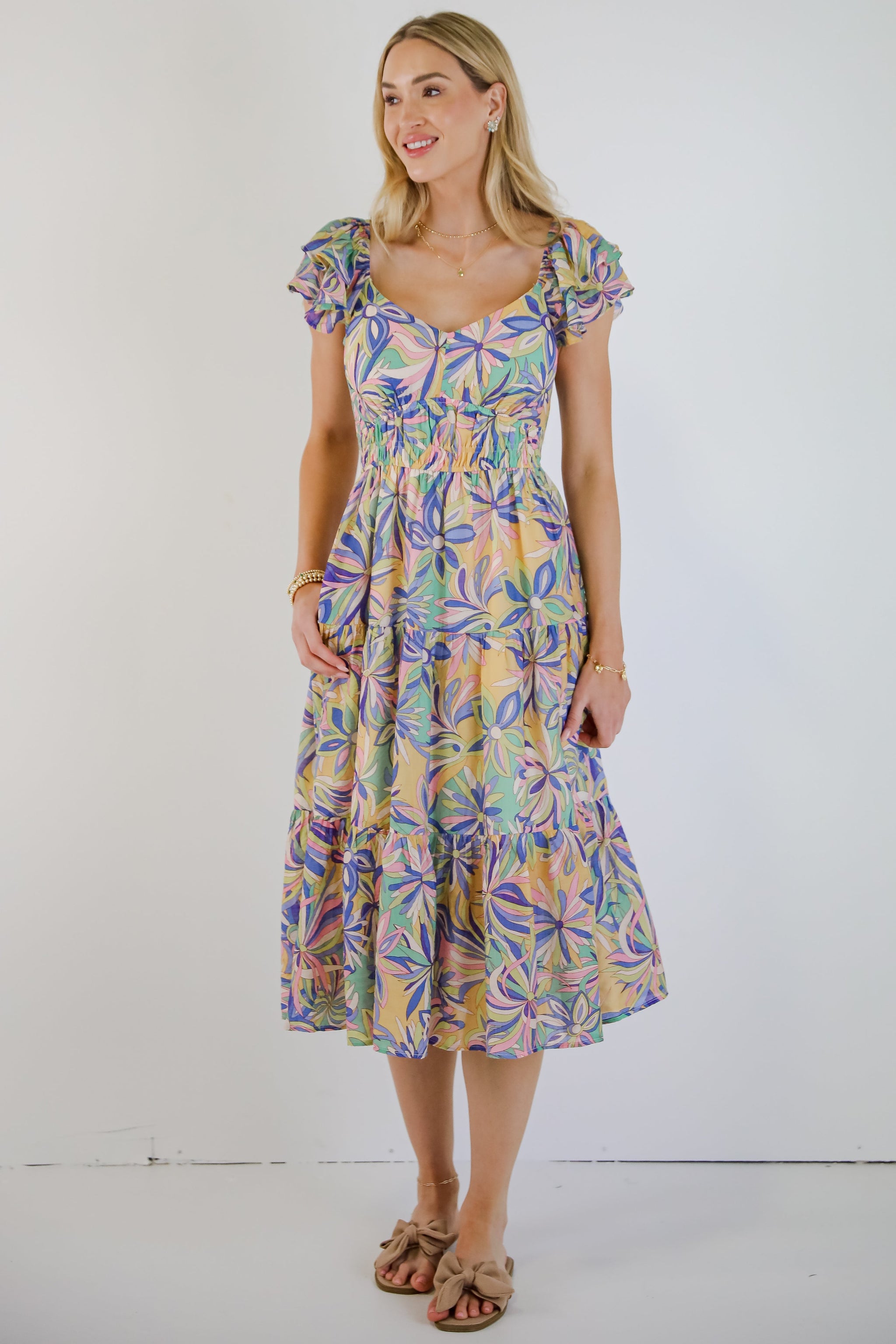 FINAL SALE - Remember Me Blue Tiered Floral Midi Dress