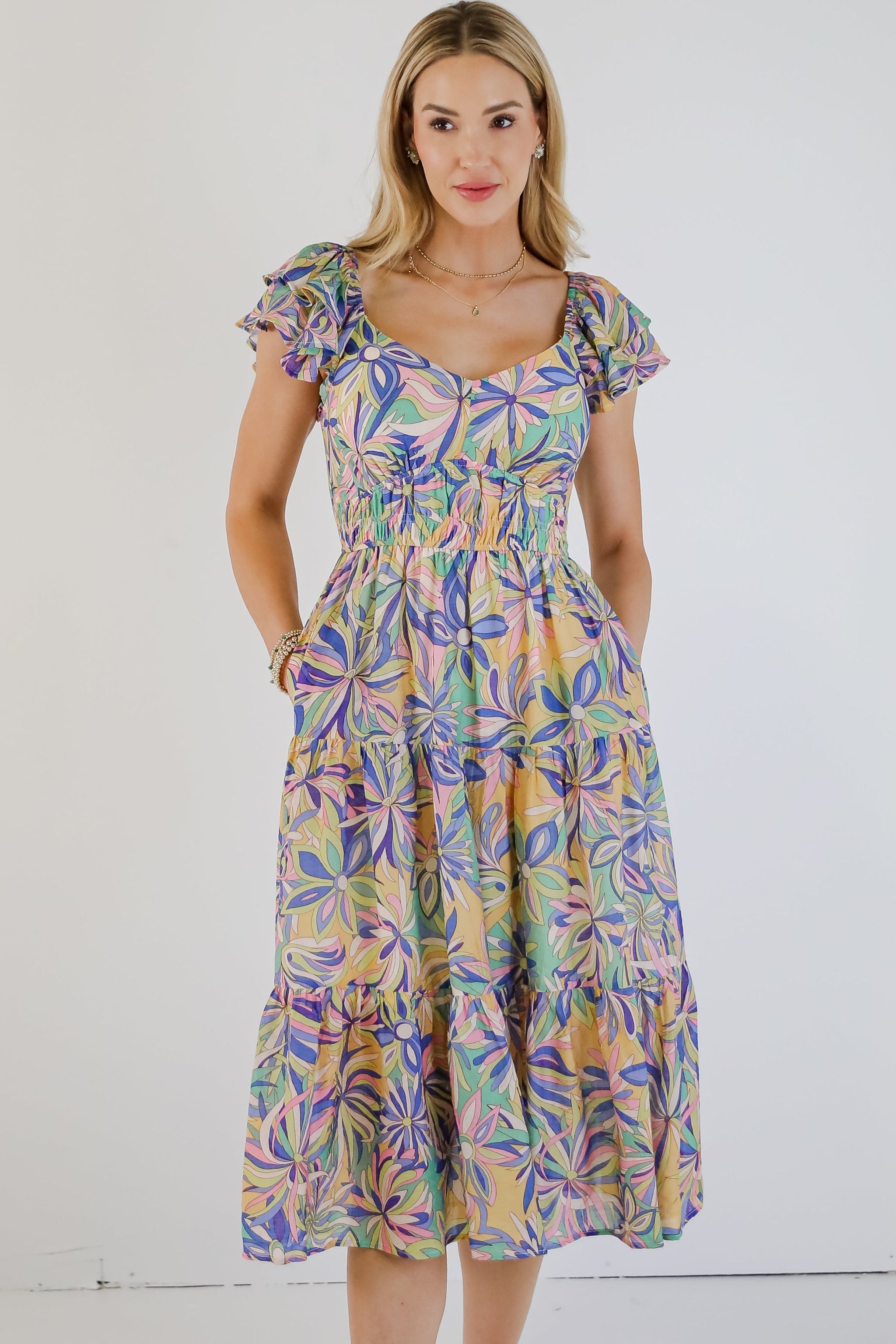 FINAL SALE - Remember Me Blue Tiered Floral Midi Dress
