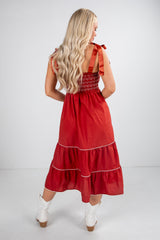 FINAL SALE - Looks Like You Love Me Brick Smocked Midi Dress