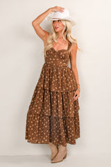 FINAL SALE - Dance The Night Away Brown Floral Tiered Midi Dress
