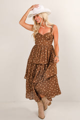 FINAL SALE - Dance The Night Away Brown Floral Tiered Midi Dress