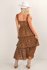 FINAL SALE - Dance The Night Away Brown Floral Tiered Midi Dress