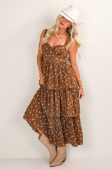 FINAL SALE - Dance The Night Away Brown Floral Tiered Midi Dress
