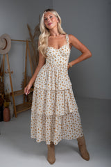 FINAL SALE - Precious Moments Cream Floral Tiered Midi Dress
