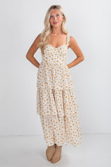 FINAL SALE - Precious Moments Cream Floral Tiered Midi Dress