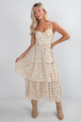 FINAL SALE - Precious Moments Cream Floral Tiered Midi Dress