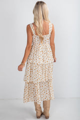 FINAL SALE - Precious Moments Cream Floral Tiered Midi Dress