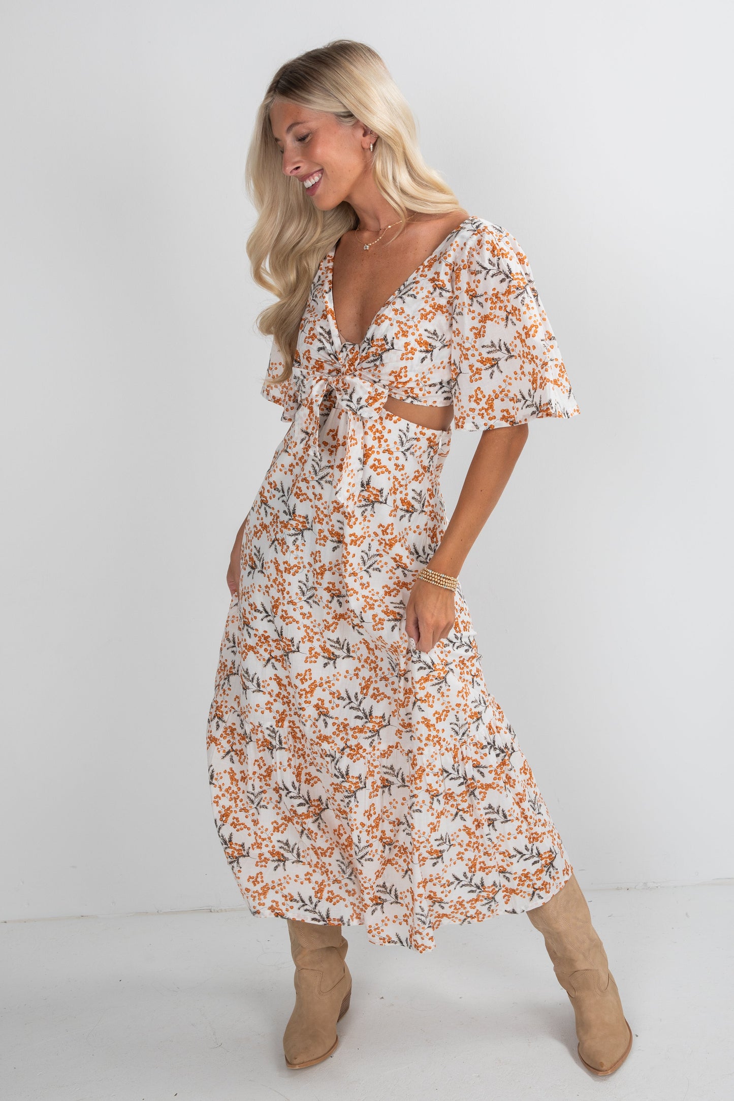 FINAL SALE - Garden Glow Ivory Floral Midi Dress