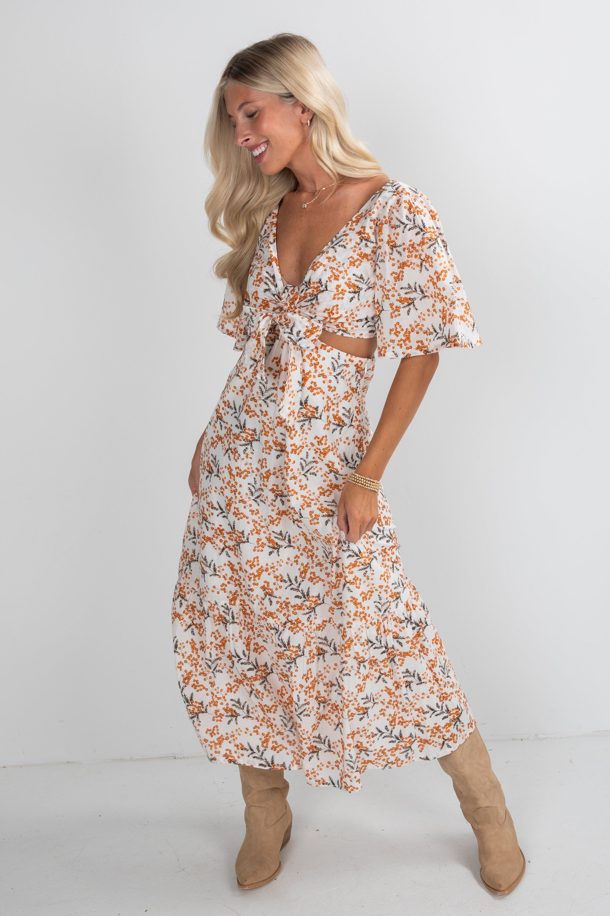FINAL SALE - Garden Glow Ivory Floral Midi Dress