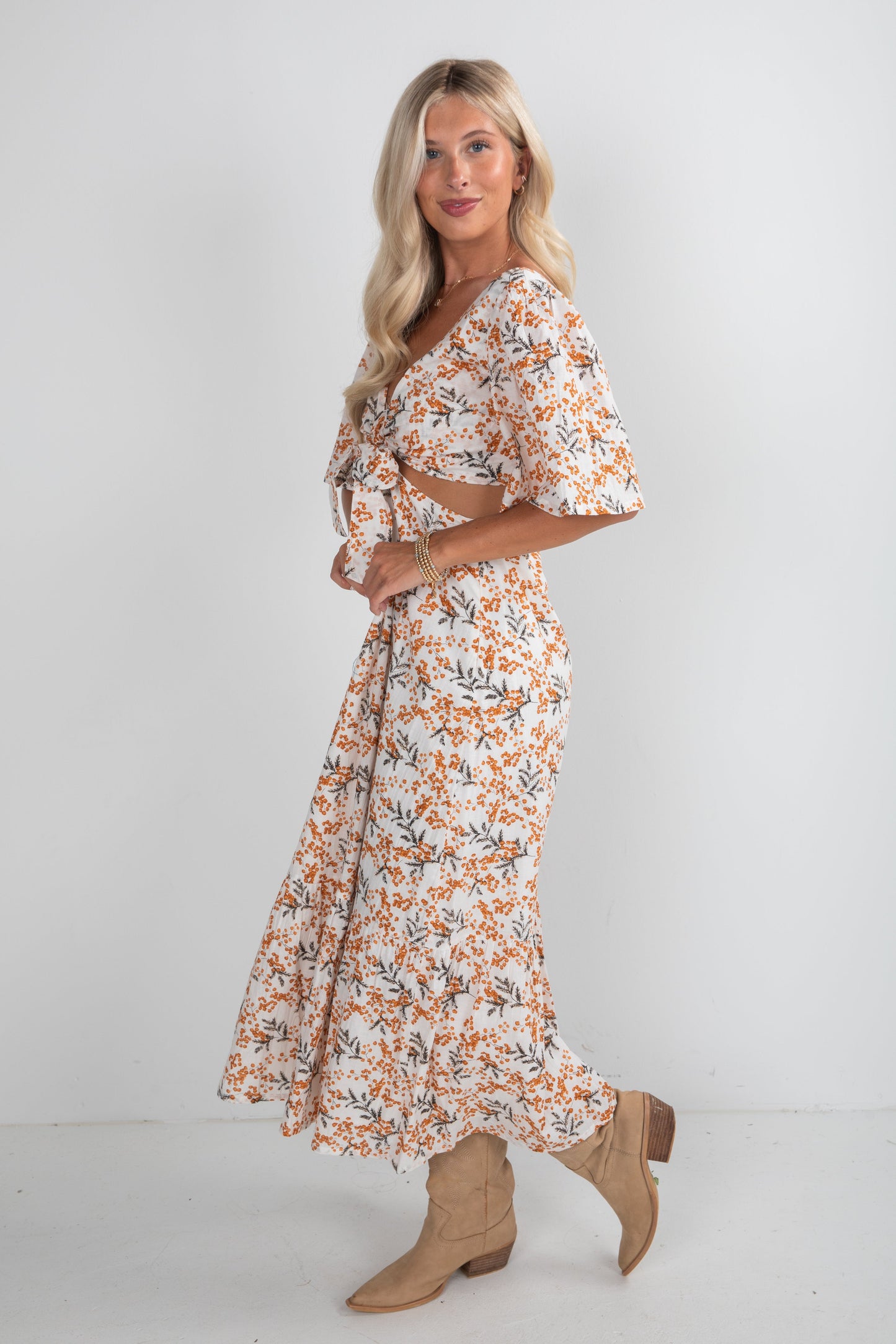 FINAL SALE - Garden Glow Ivory Floral Midi Dress