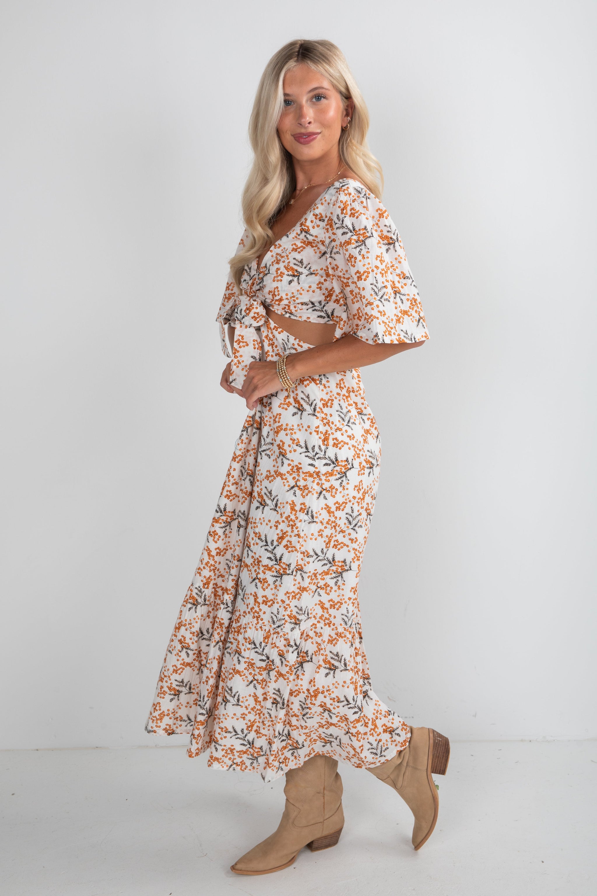 FINAL SALE - Garden Glow Ivory Floral Midi Dress