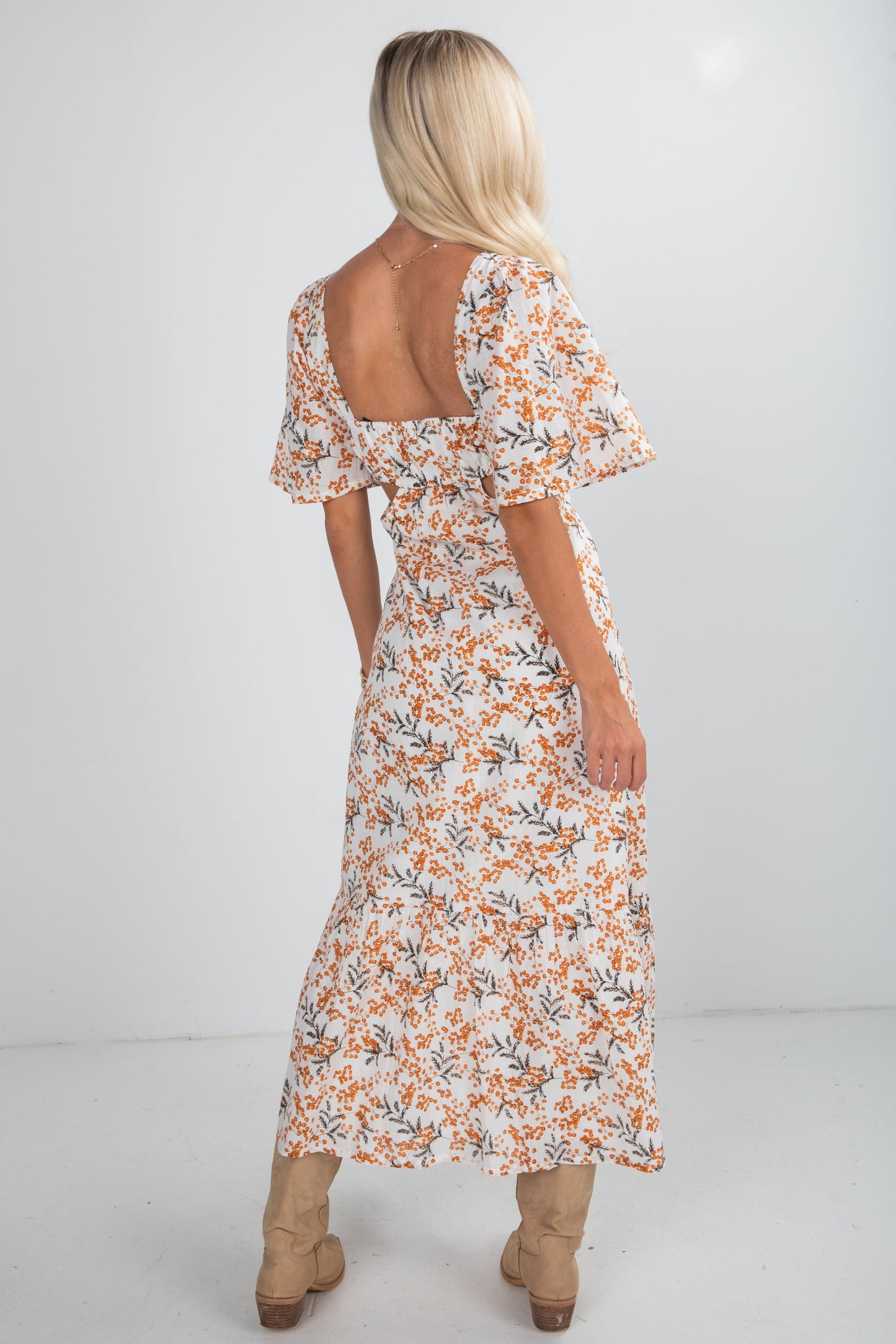 FINAL SALE - Garden Glow Ivory Floral Midi Dress