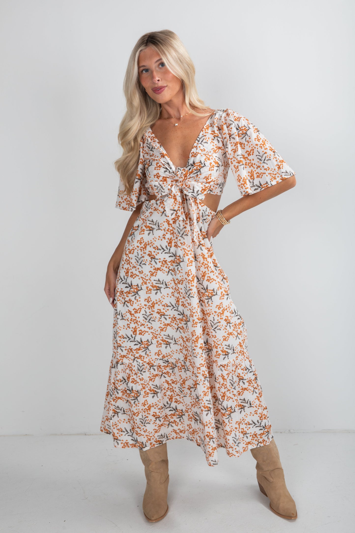 FINAL SALE - Garden Glow Ivory Floral Midi Dress