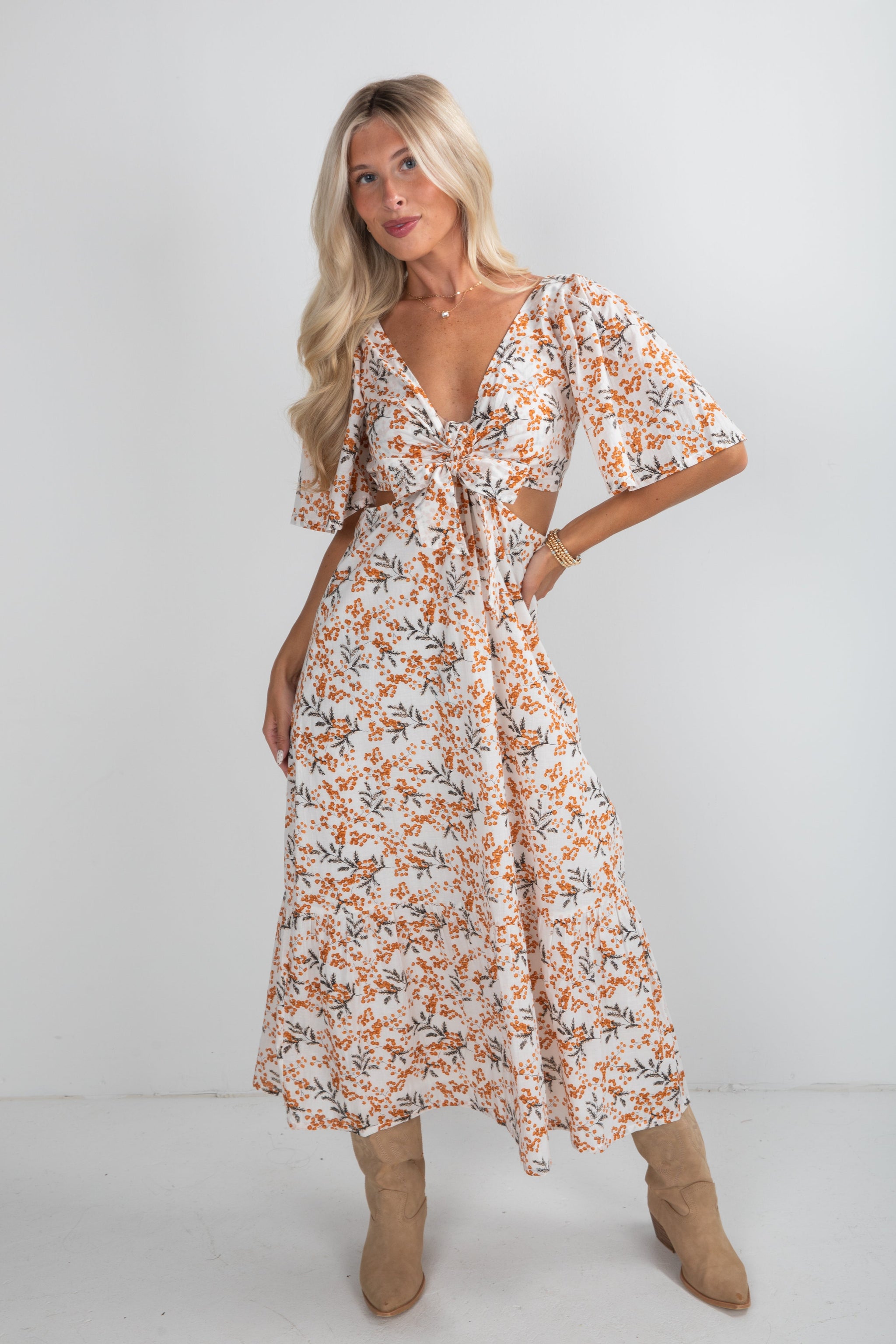 FINAL SALE - Garden Glow Ivory Floral Midi Dress