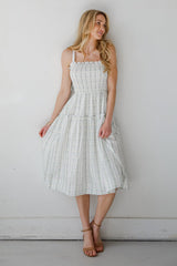 FINAL SALE - Precious Allure Ivory Smocked Floral Midi Dress