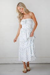 FINAL SALE - Vibrant Flirt Ivory Floral Strapless Midi Dress