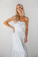 FINAL SALE - Vibrant Flirt Ivory Floral Strapless Midi Dress