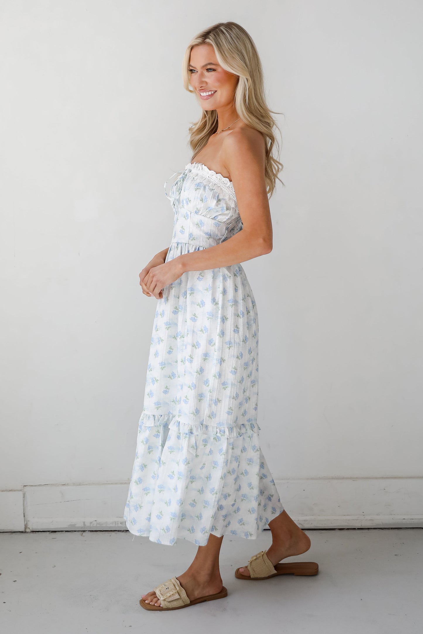 FINAL SALE - Vibrant Flirt Ivory Floral Strapless Midi Dress