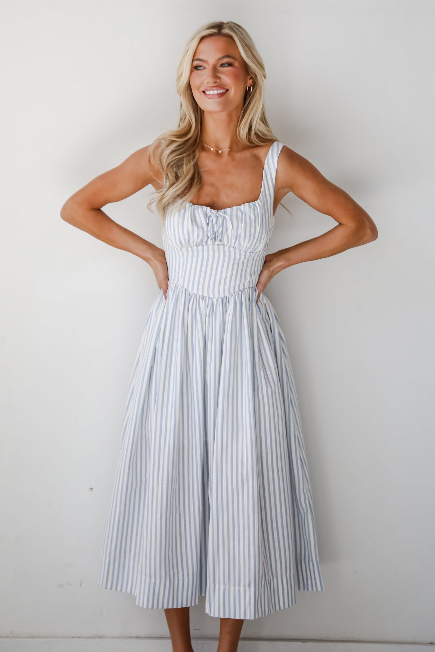 FINAL SALE - Let There Be Romance Light Blue Striped Midi Dress