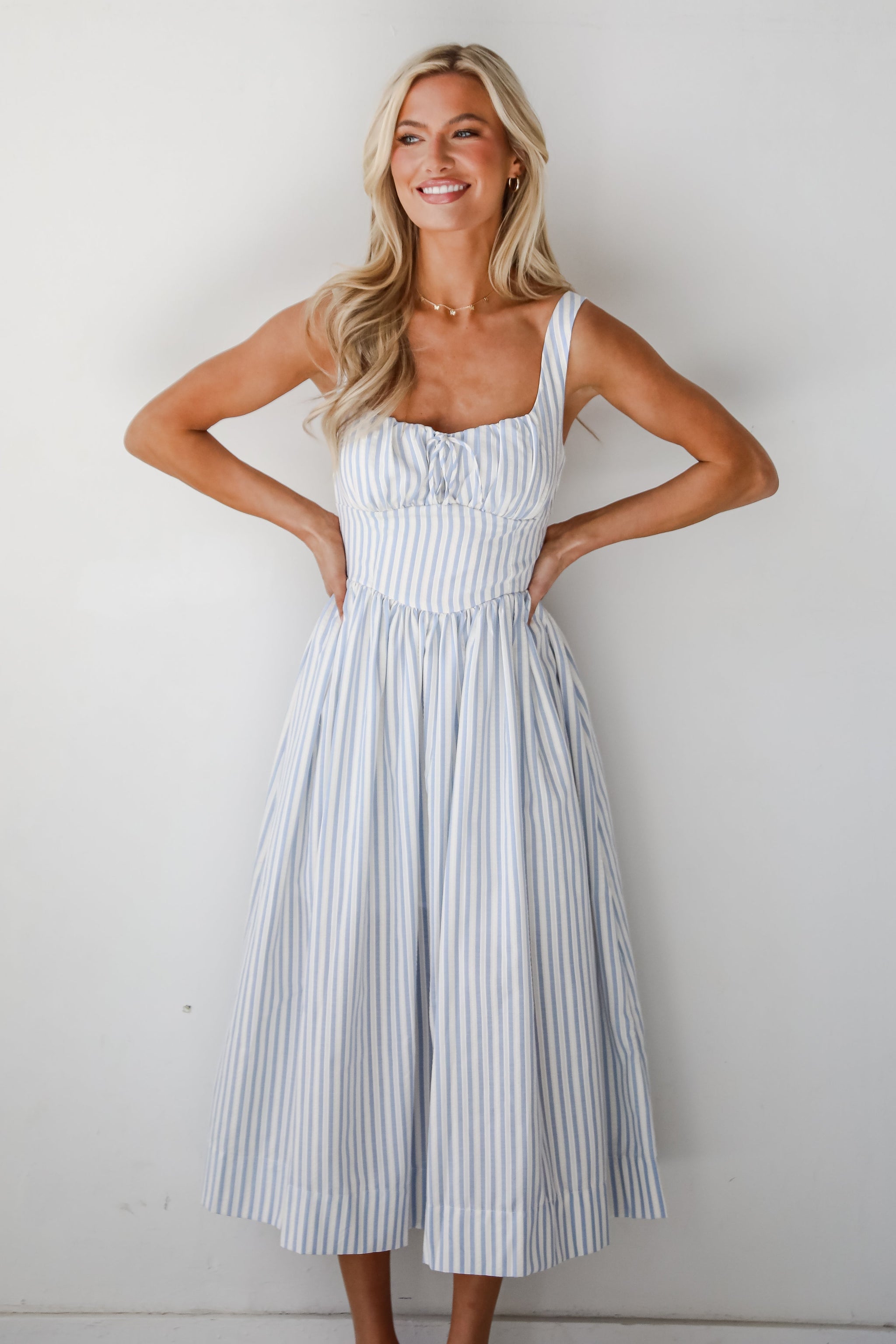 FINAL SALE - Let There Be Romance Light Blue Striped Midi Dress