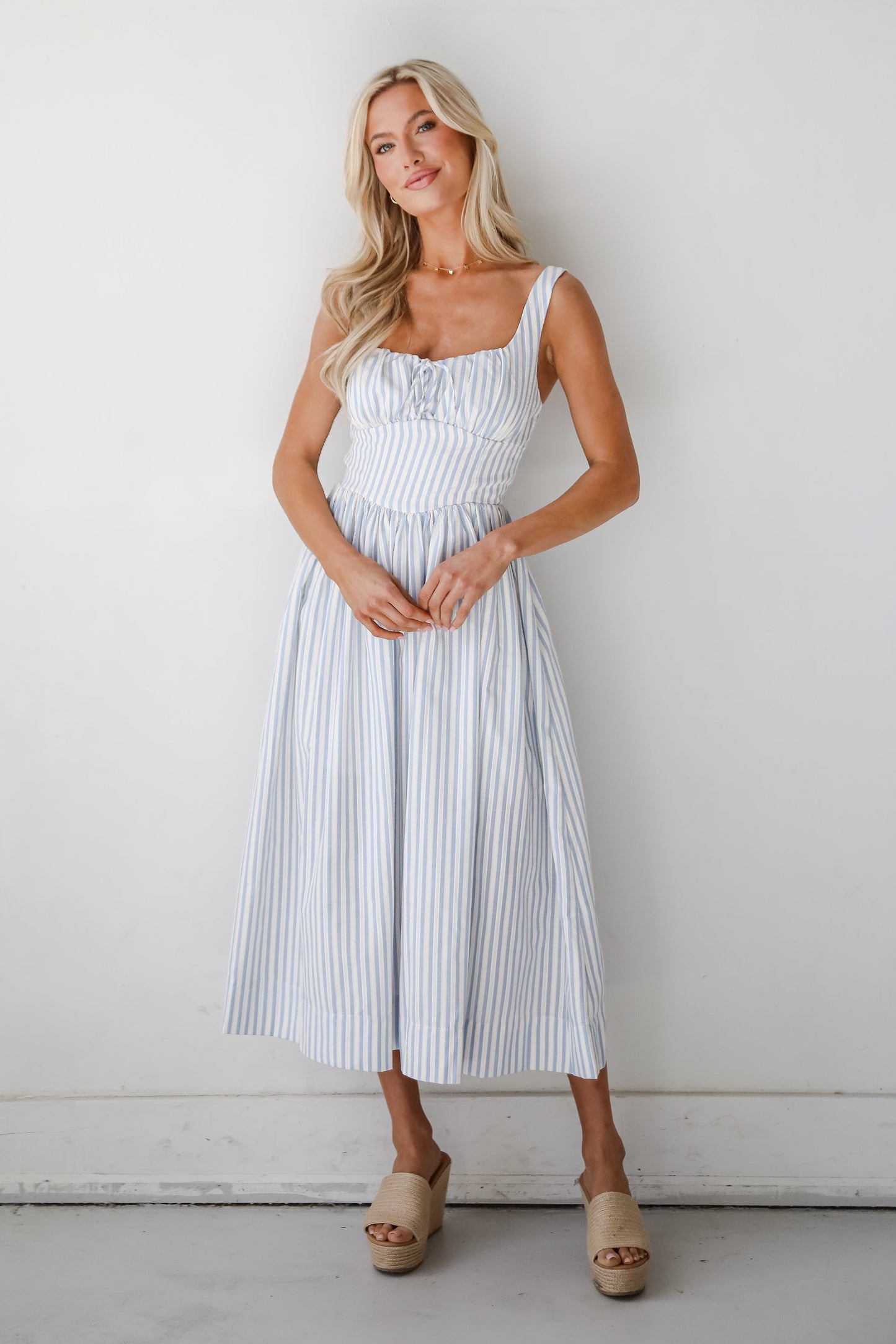 FINAL SALE - Let There Be Romance Light Blue Striped Midi Dress