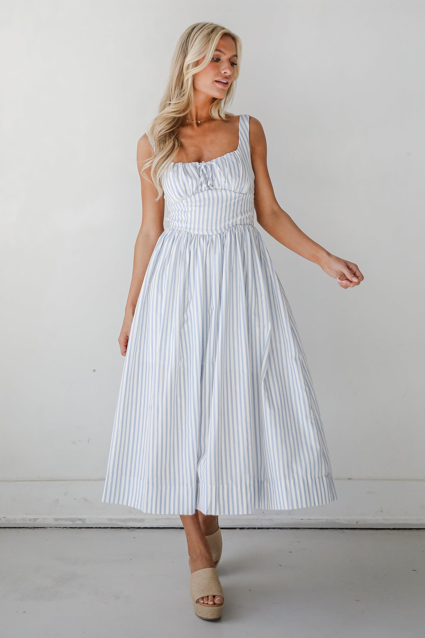 FINAL SALE - Let There Be Romance Light Blue Striped Midi Dress