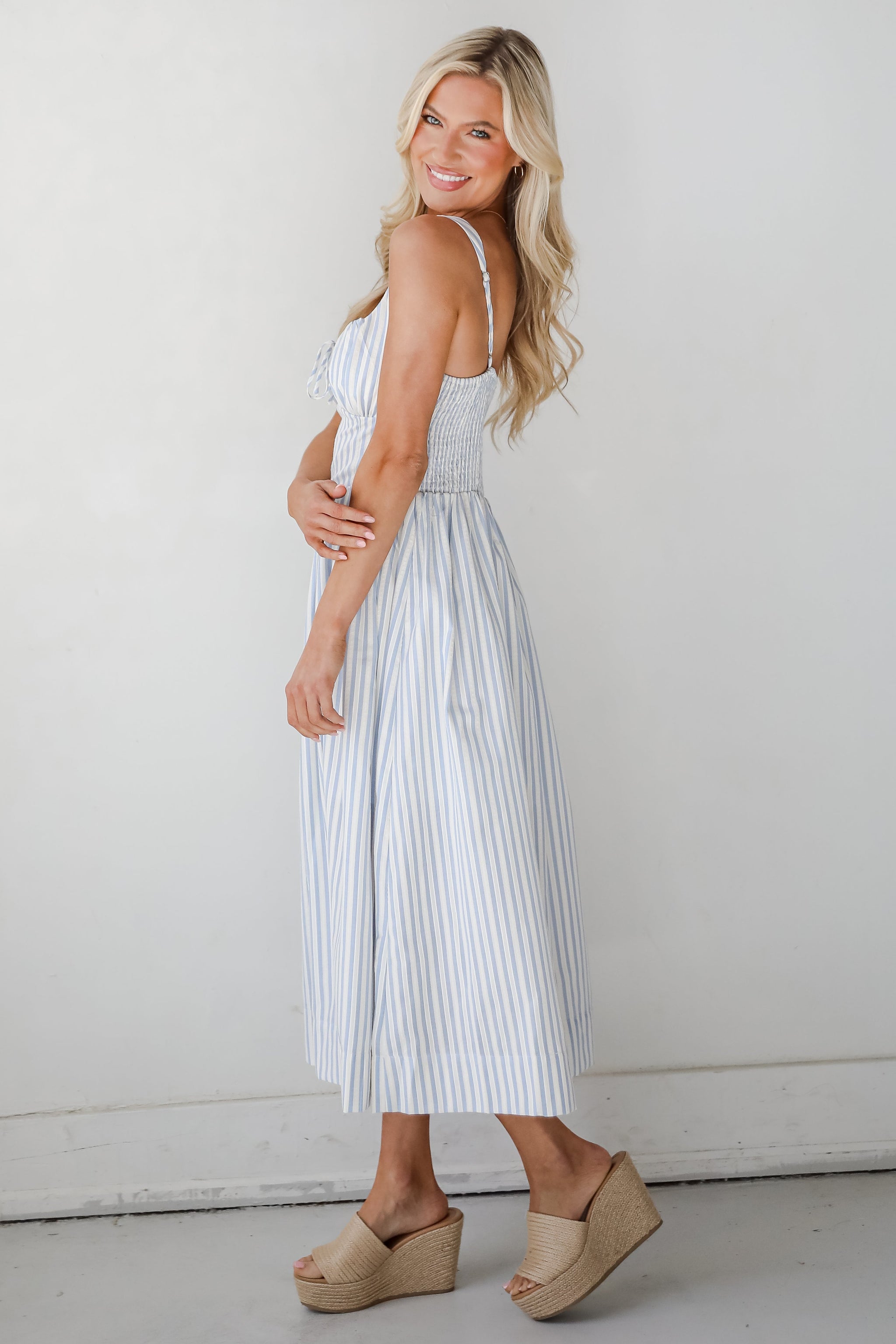 FINAL SALE - Let There Be Romance Light Blue Striped Midi Dress