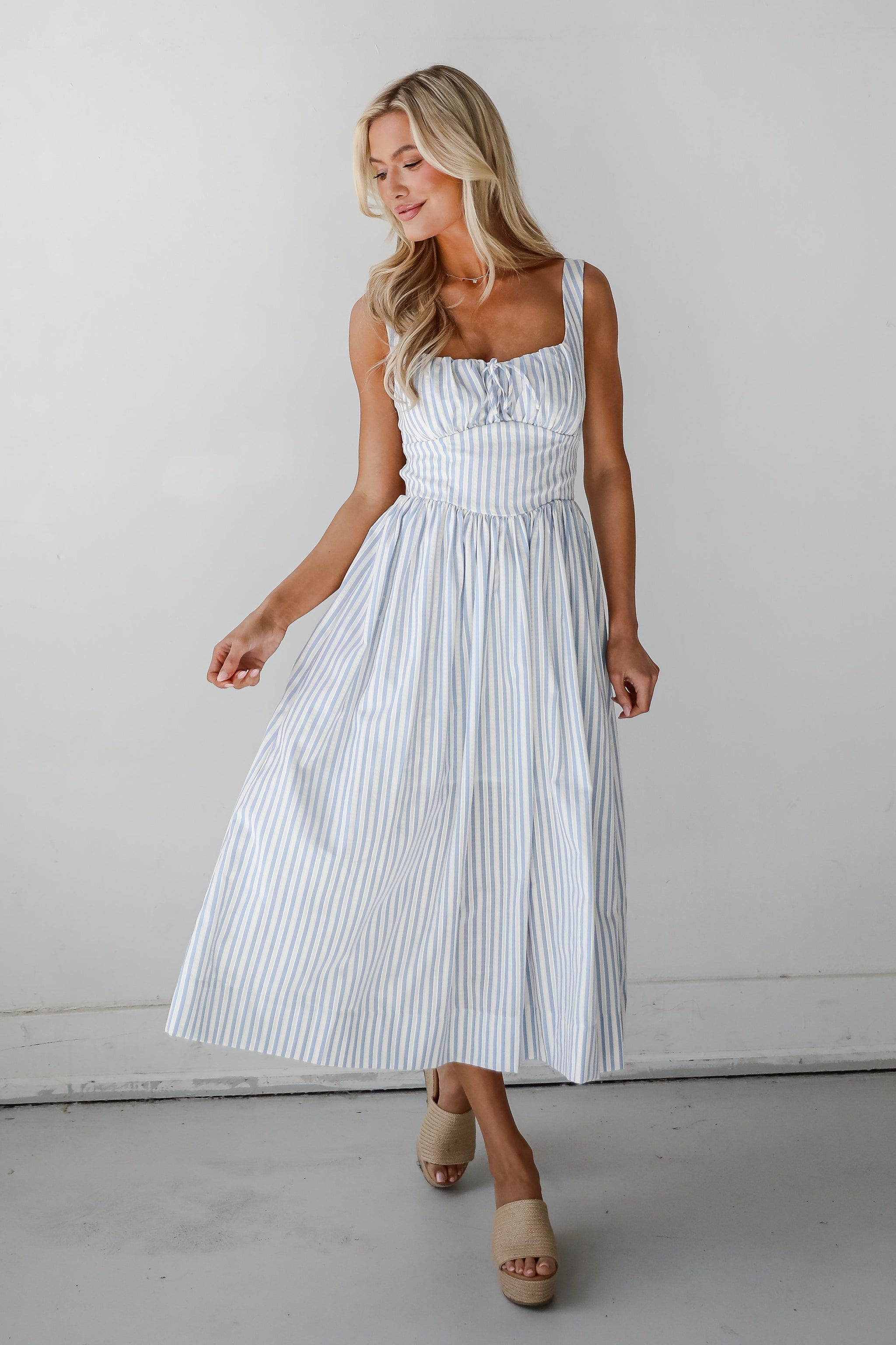 FINAL SALE - Let There Be Romance Light Blue Striped Midi Dress