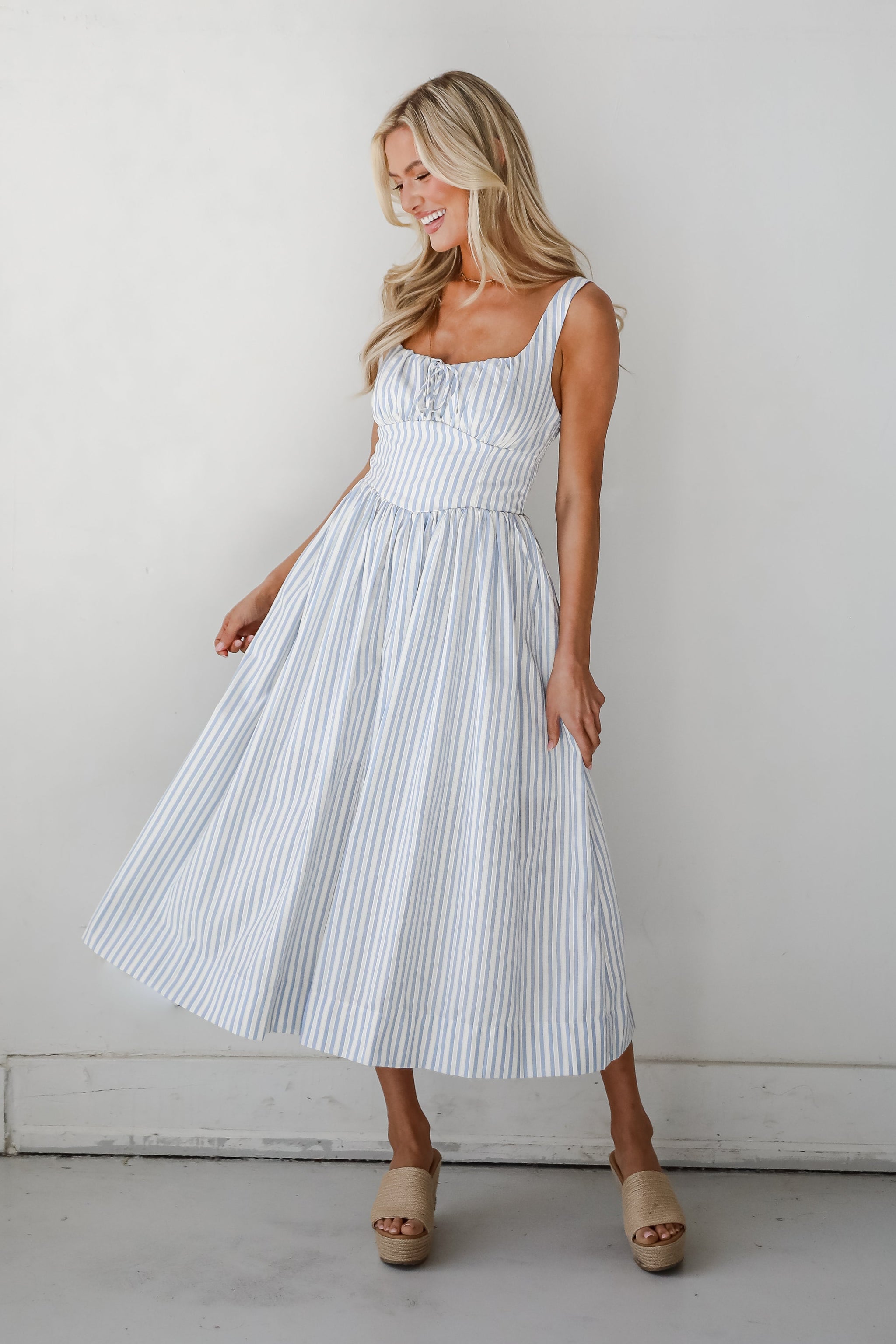 FINAL SALE - Let There Be Romance Light Blue Striped Midi Dress
