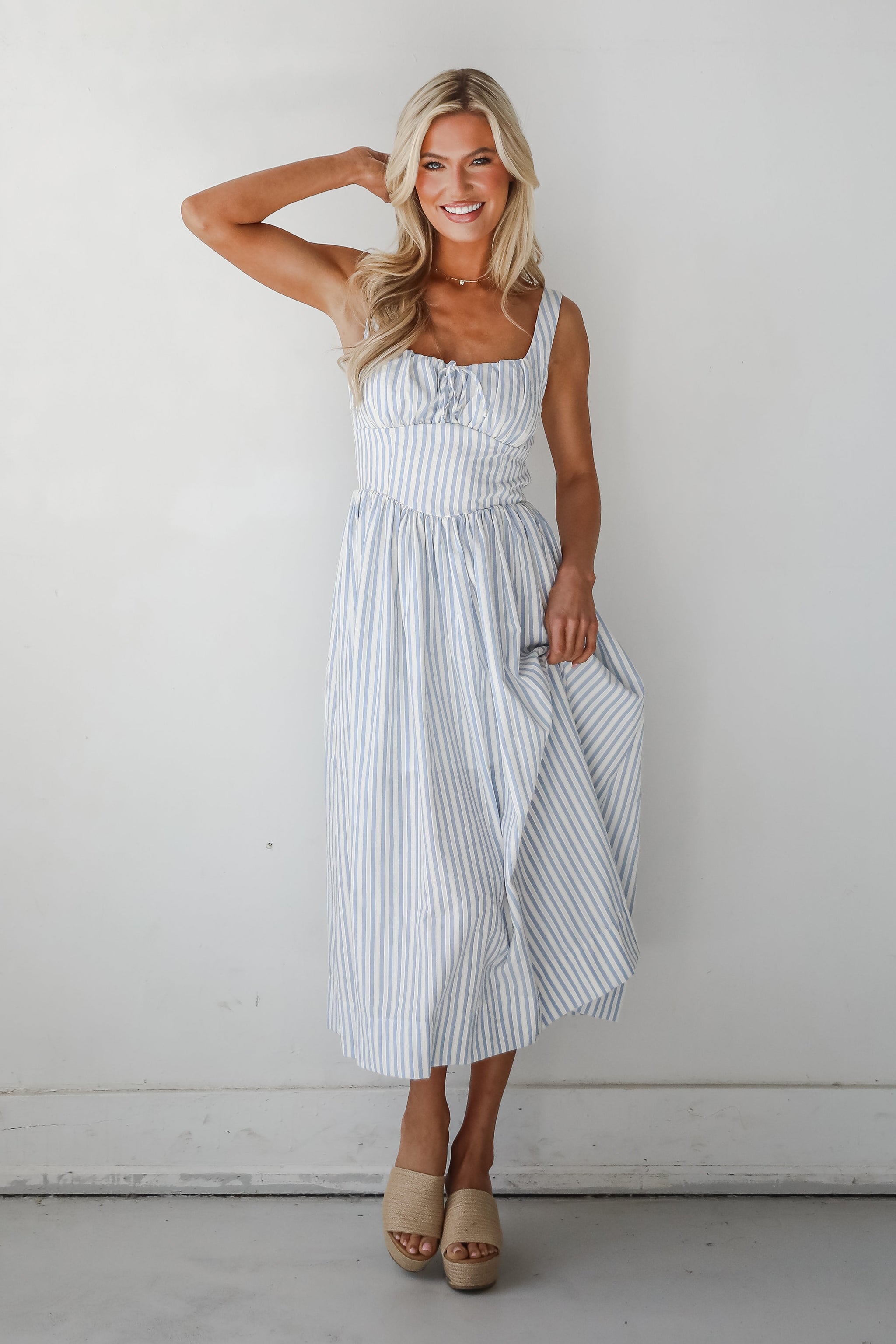 FINAL SALE - Let There Be Romance Light Blue Striped Midi Dress