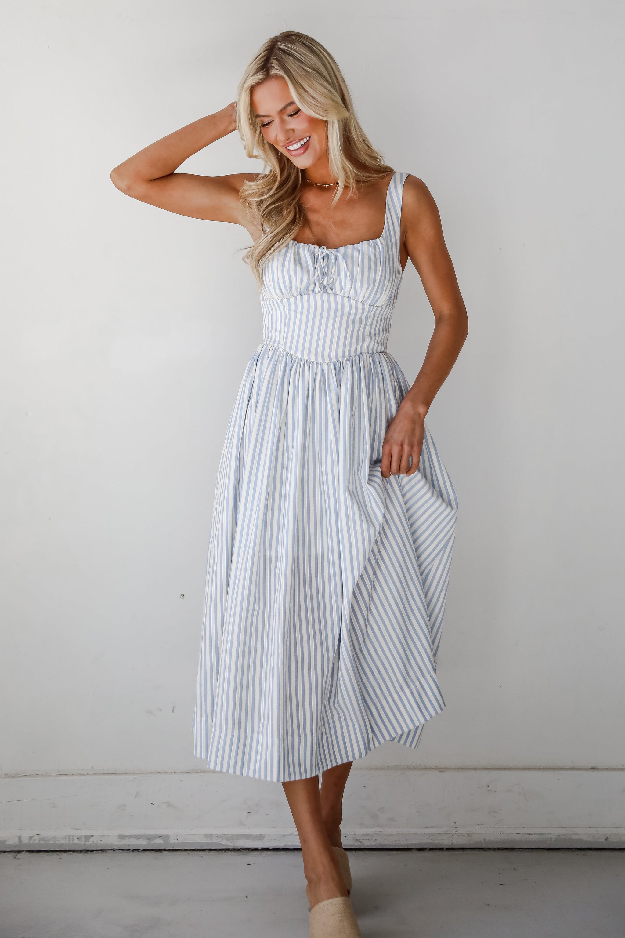 FINAL SALE - Let There Be Romance Light Blue Striped Midi Dress