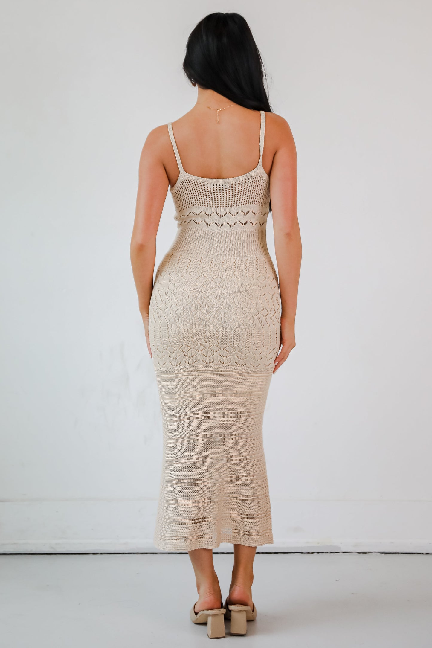 FINAL SALE - Perfect Outlook Natural Crochet Midi Dress