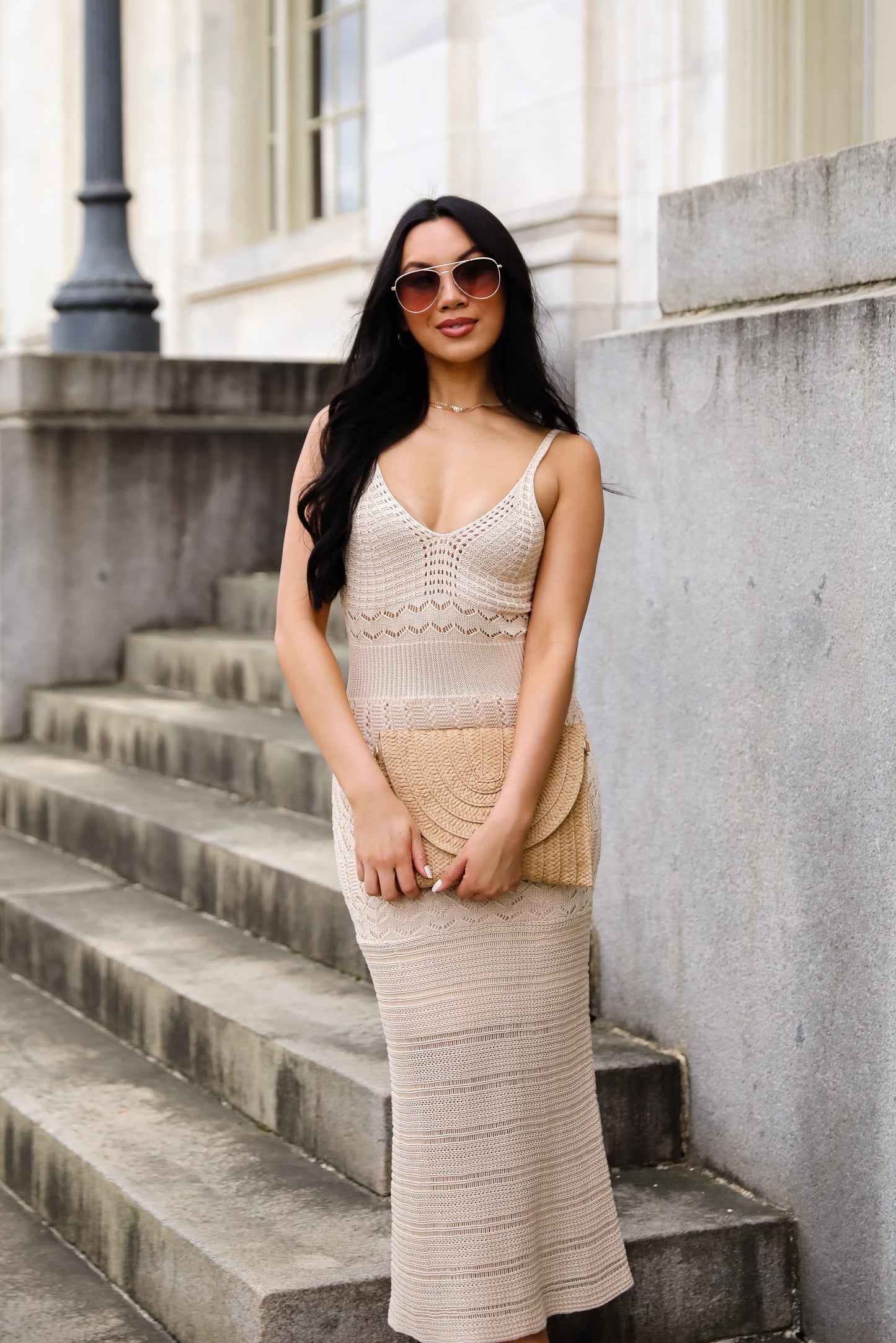 FINAL SALE - Perfect Outlook Natural Crochet Midi Dress