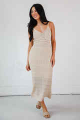FINAL SALE - Perfect Outlook Natural Crochet Midi Dress