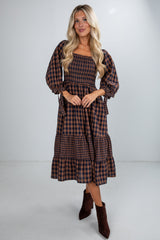Show Me The Way Navy Gingham Smocked Midi Dress
