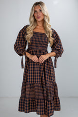 Show Me The Way Navy Gingham Smocked Midi Dress